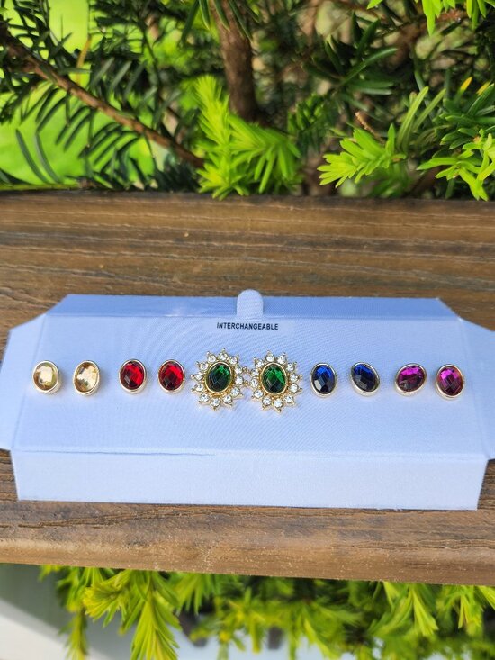 Source Unknown Jewelry - Interchangeable Gold-tone colored stone stud EARRING SET - 5 pairs